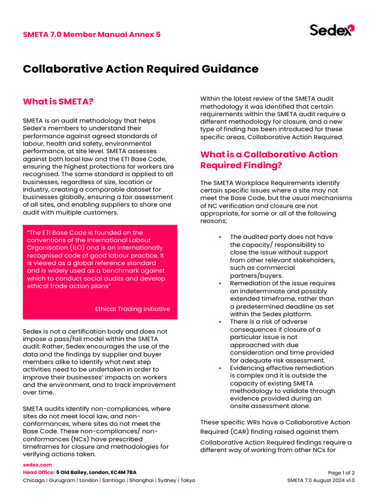 SMETA 7.0 Collaborative Action Guide | PDF | Audit | Economies