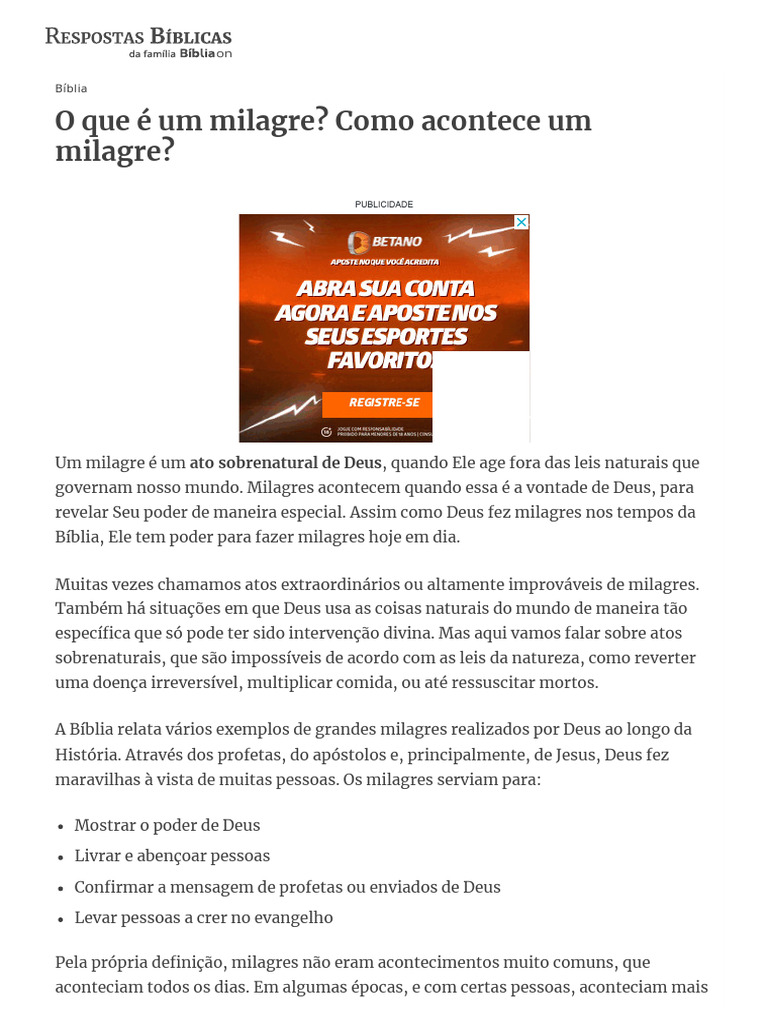 O que é um milagre? Definição e exemplos | PDF | Milagre | Fé