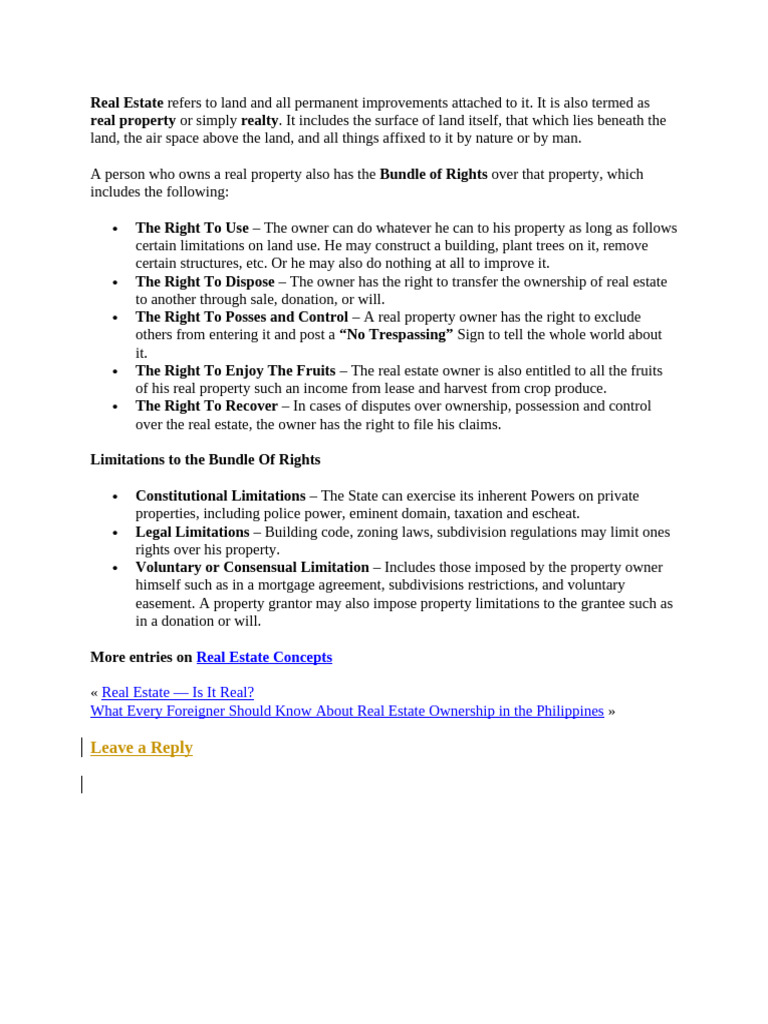 Understanding Real Estate Rights and Limitations | PDF