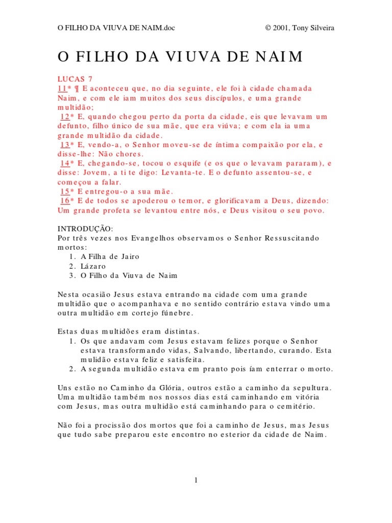 Pregação sobre a Viúva de Naim | PDF | O Reino de Deus | Morte
