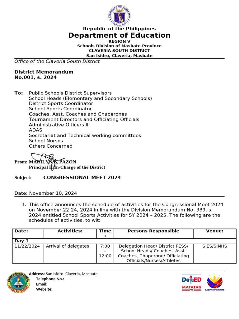 Congressional Meet 2024 Memorandum | PDF