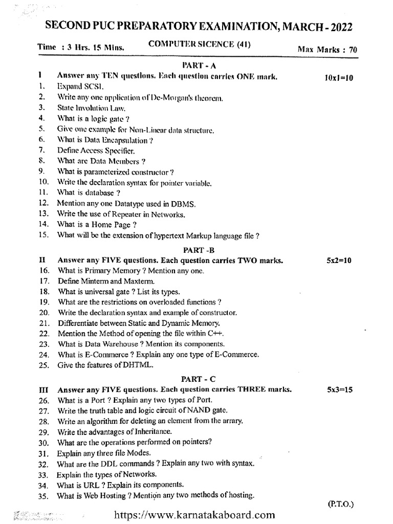 Puc 2 Preparatory Computer Science 41 Mar 2022 | PDF