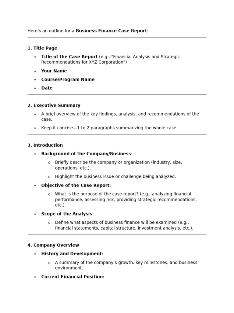 Business Finance Case Report Outline | PDF | Investing | Economies