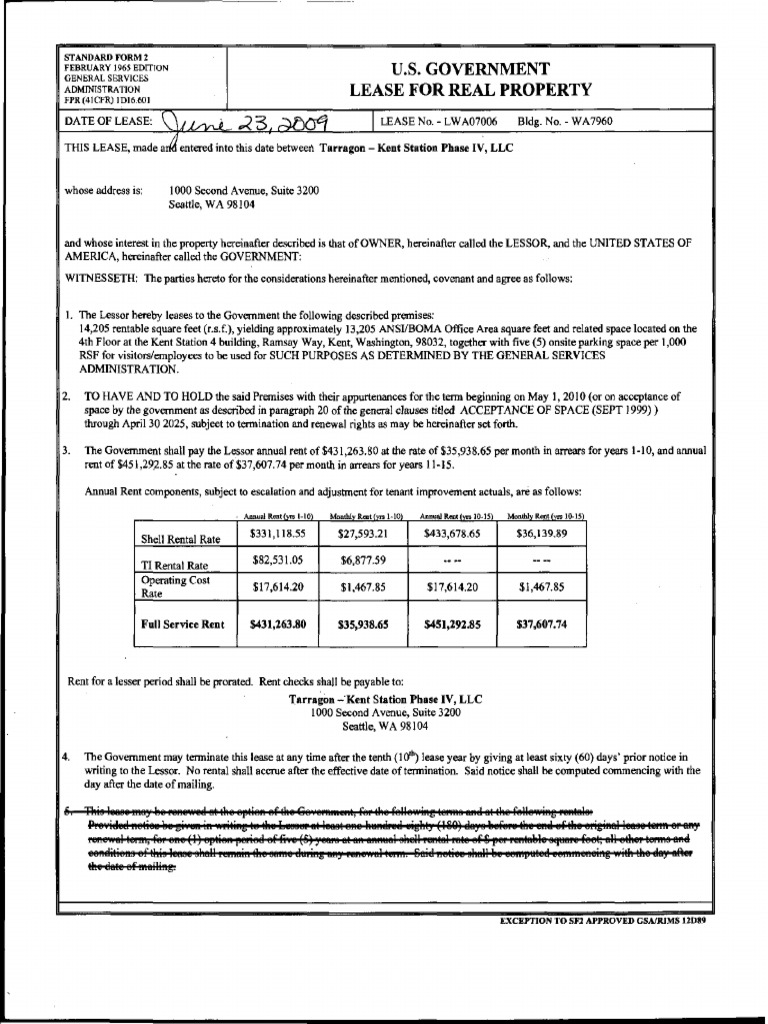 U.S. Government Real Property Lease Agreement | PDF