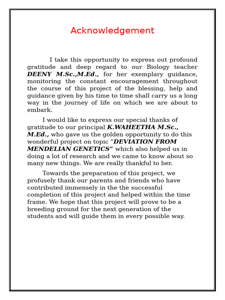 Acknowledgements for Genetics Project | PDF