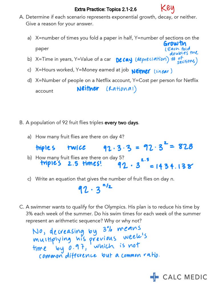 3. Extra Practice_ Topics 2.1-2.6 Key | PDF | Applied Mathematics ...