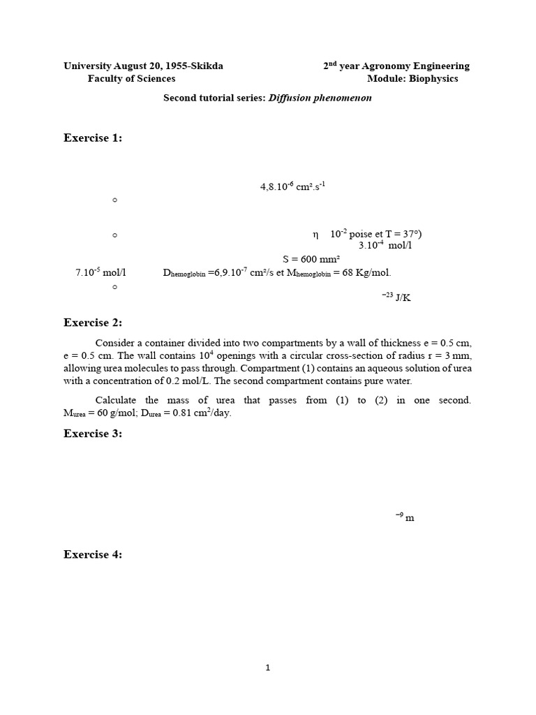 Diffusion and Osmotic Pressure Calculations | PDF | Diffusion | Mole (Unit)