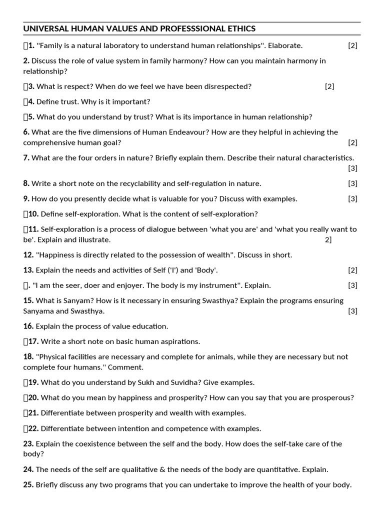 UNIVERSAL HUMAN VALUES AND PROFESSSIONAL ETHICS | PDF | Psychology ...