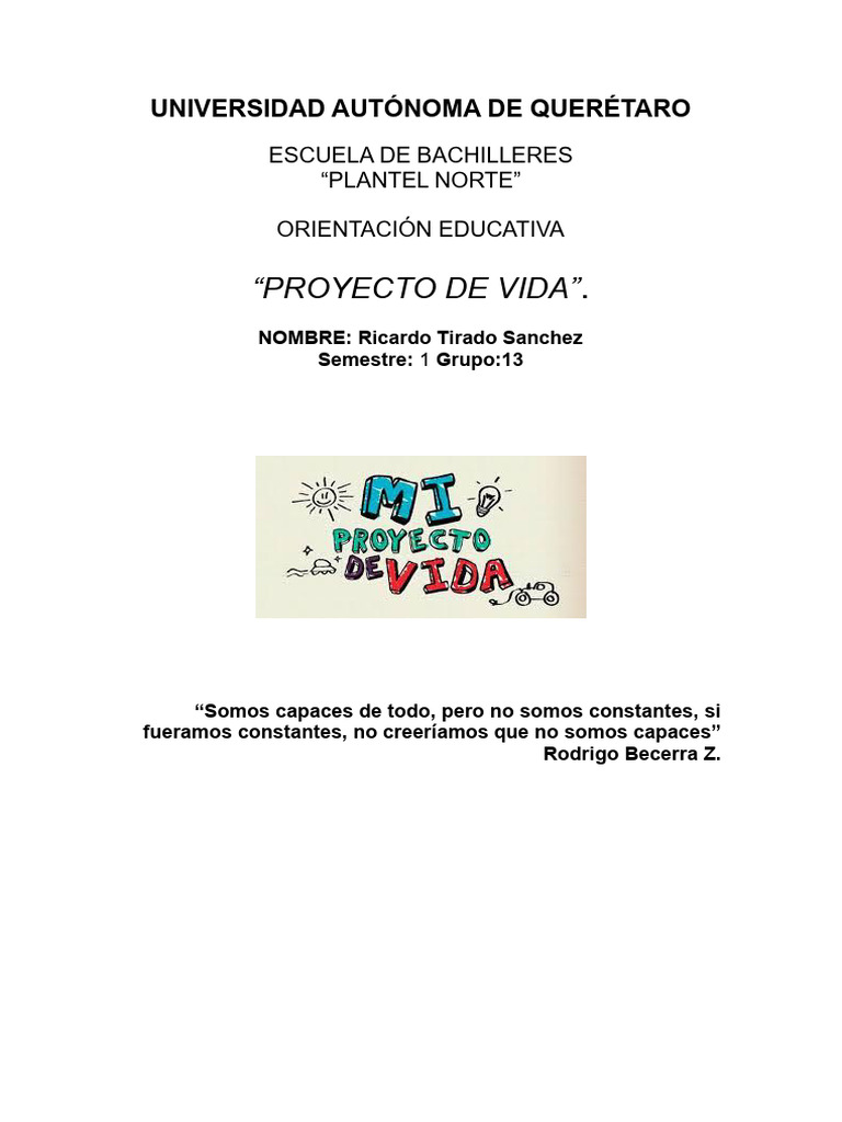 Proyecto de Vida OE.G13.1 | PDF | Autoestima | Conceptos psicologicos