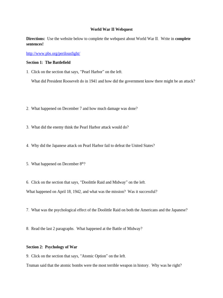 world war ii webquest | PDF