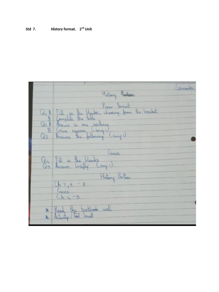 STD 7 History Paper Format 2nd Unit Test | PDF