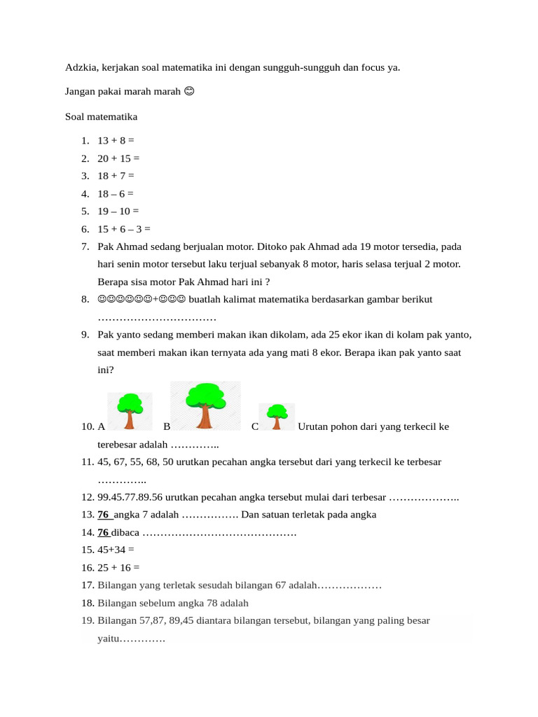 Soal Matematika Dasar untuk Anak-anak | PDF