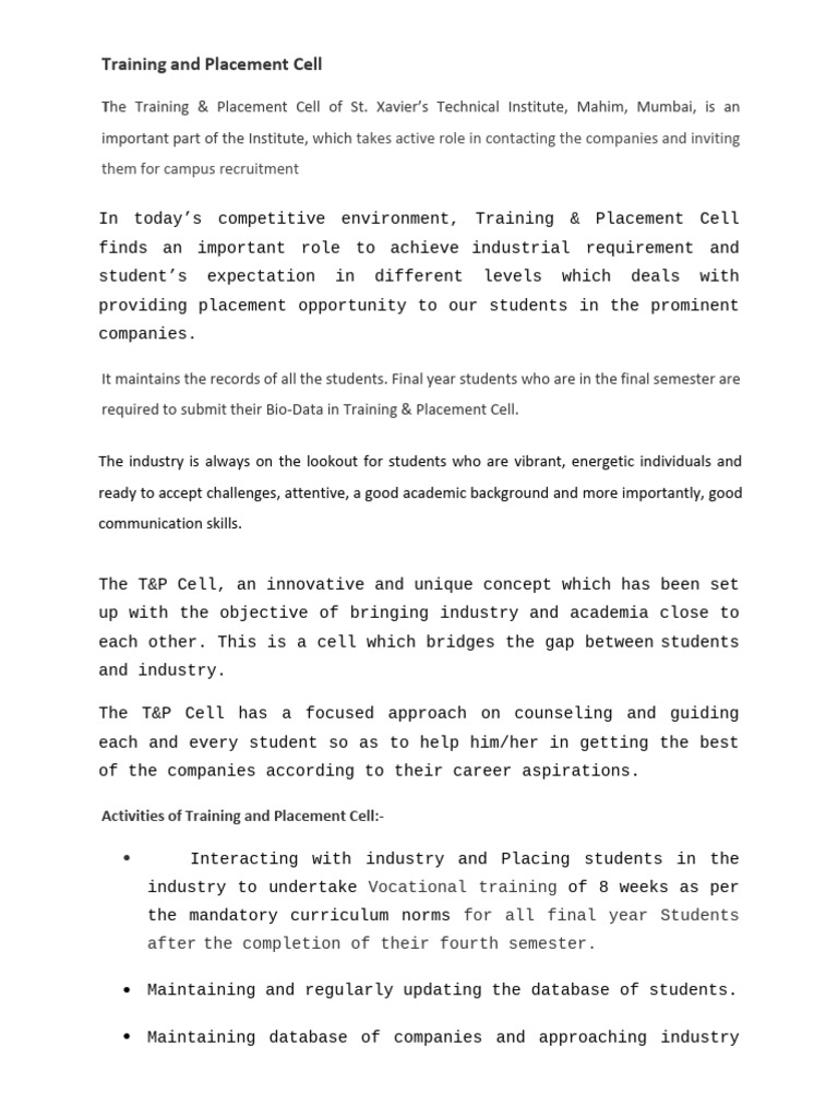 Vocational Training and Placement Overview | PDF | Vocational Education ...