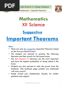 XII Sci. Maths Important Theorems with Proofs