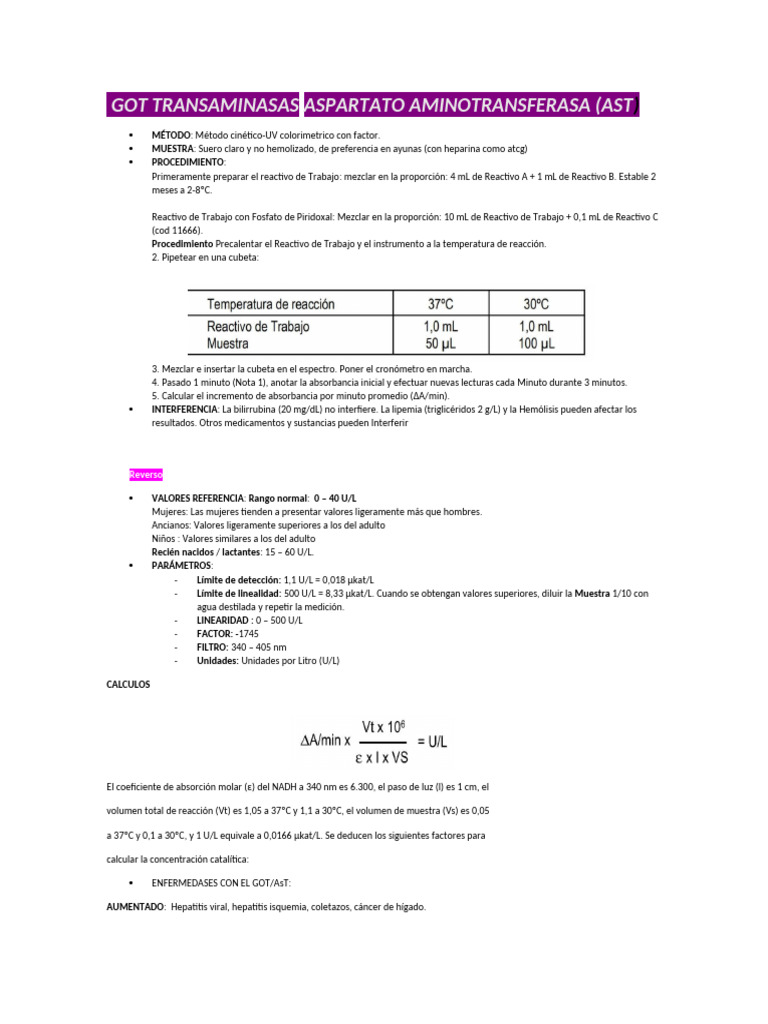 Métodos y Valores de Transaminasas en Suero | PDF | Transaminasa ...