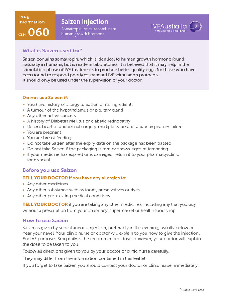 DRUG SAIZEN FOR IVF .. Sirve para Baja AMH | PDF | Growth Hormone ...