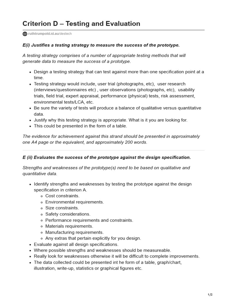 CRITERION D | PDF | Prototype | Evaluation