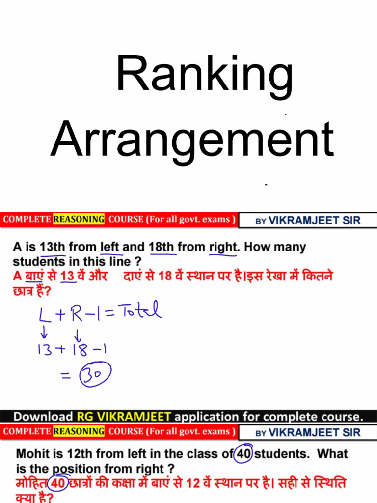 038 Reasoning Ranking Arrangment Ranking Arrangement Class | PDF