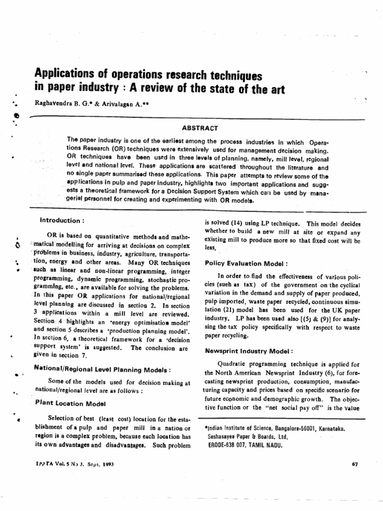 Operations Research in Paper Industry | PDF | Paper | Databases