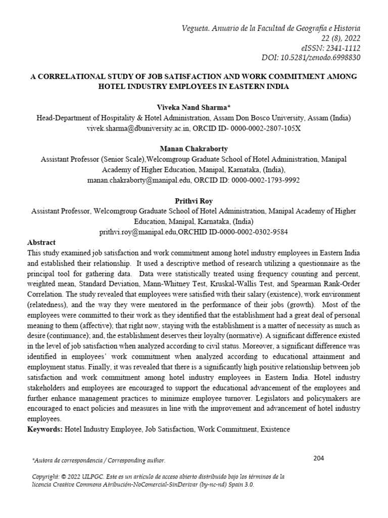 A Correlational Study of Job Satisfaction and Work Commitment Among ...