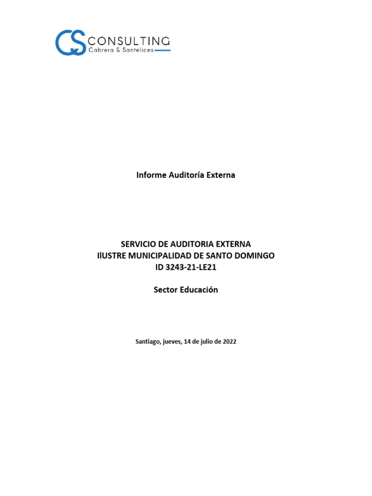 INFORME DE AUDITORIA EXTERNA Inf Cons EDU(1) | PDF | Auditoría | Economias
