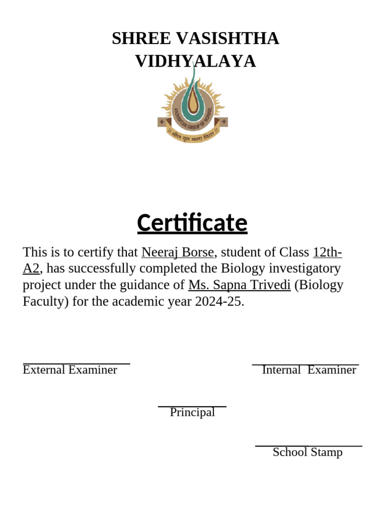 Biology Certificate Neeraj | PDF