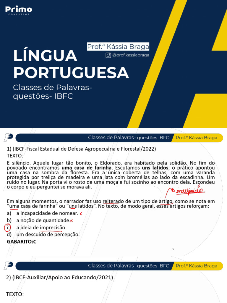 (Rabiscado) Classe de Palavras - Questões IBFC | PDF | Pronome | Science