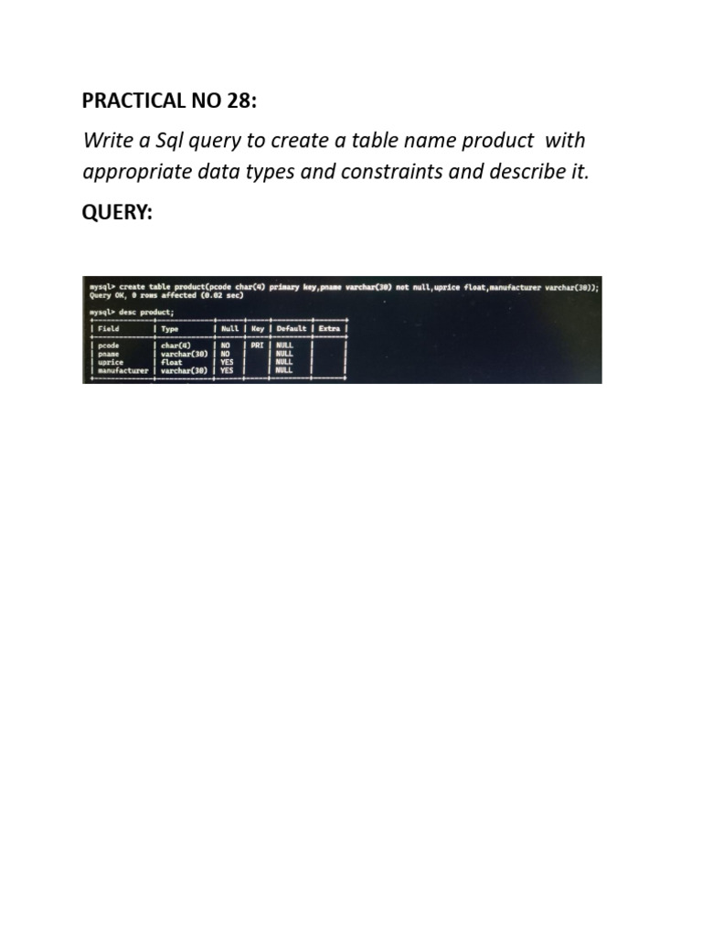 SQL Query to Create Product Table | PDF