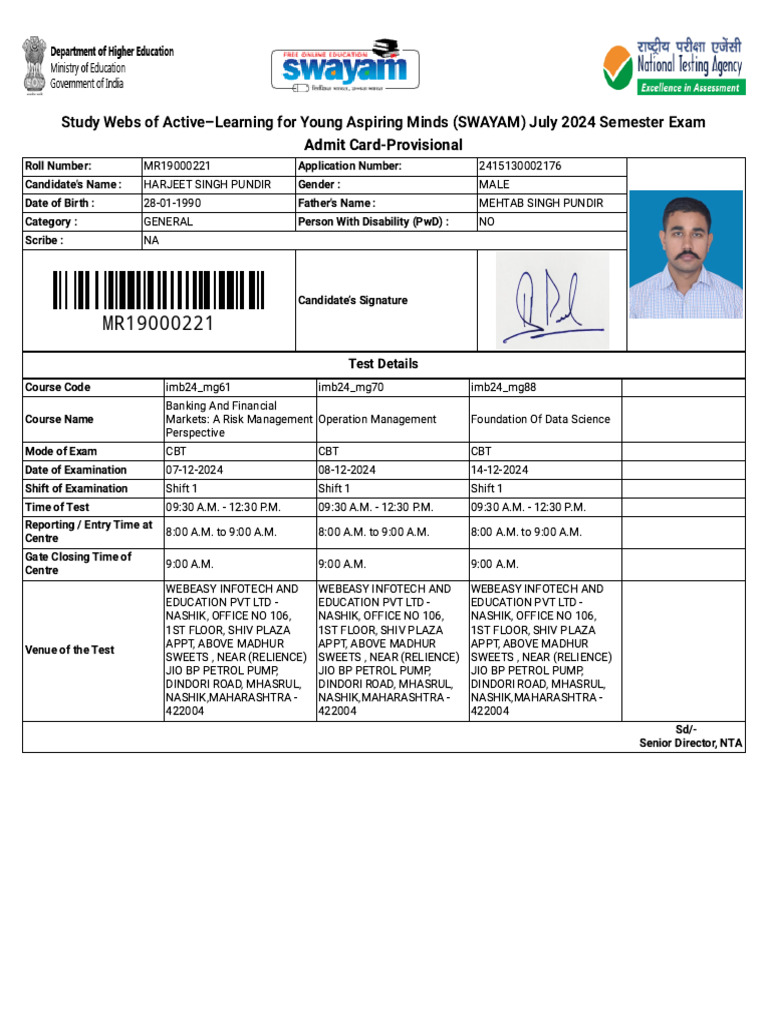 Swayam July 2024 Semester | PDF | Identity Document