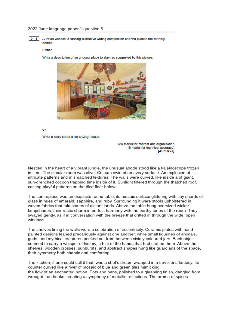 2022 June Language Paper 1 Question 5 | PDF