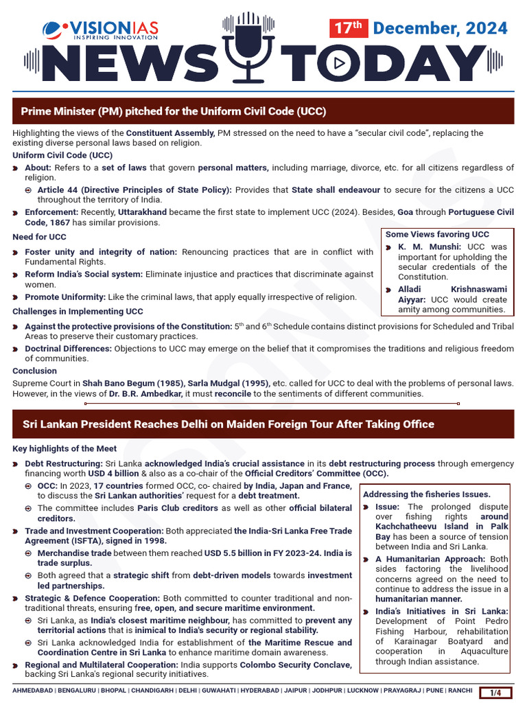 VisionIAS Daily Current Affairs 17 December 2024 | PDF