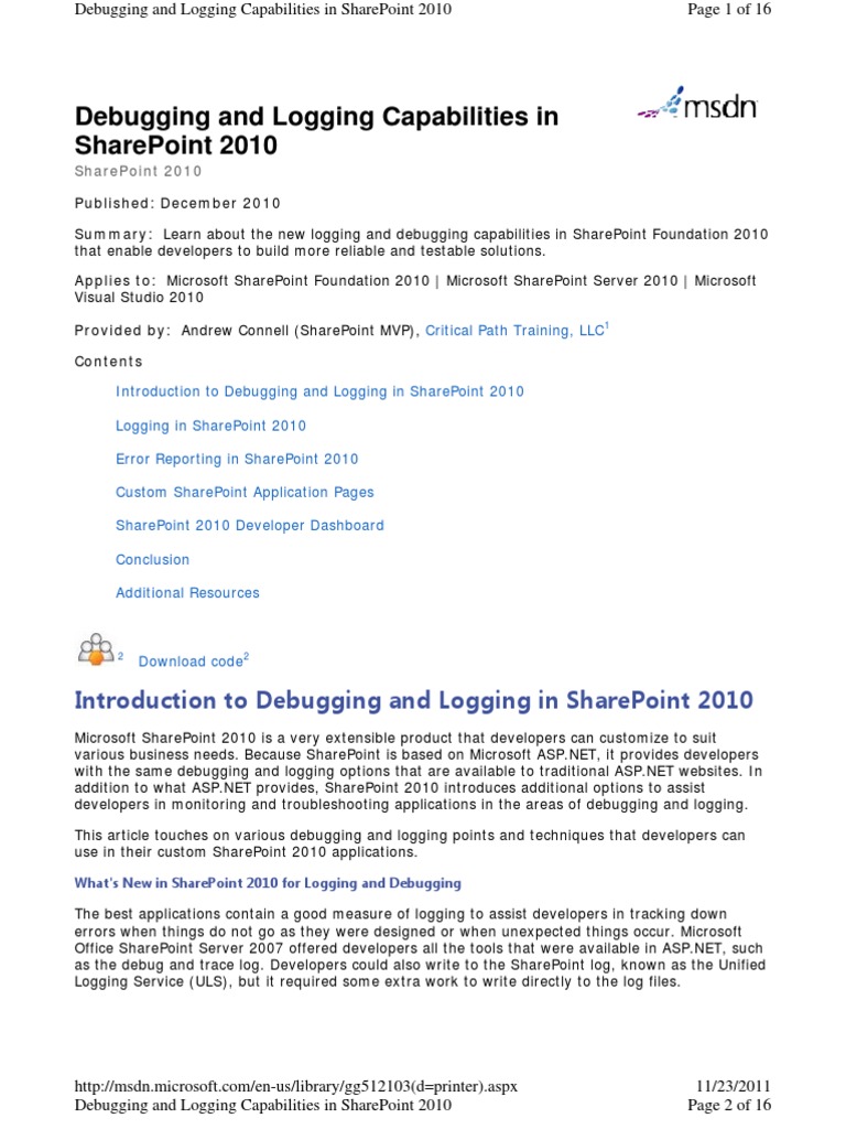 Introduction To Debugging and Logging in Sharepoint 2010 | PDF | Share ...