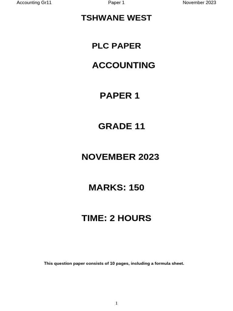 Grade 11 November Exams 2023 P1 QP | PDF | Debits And Credits | Equity ...