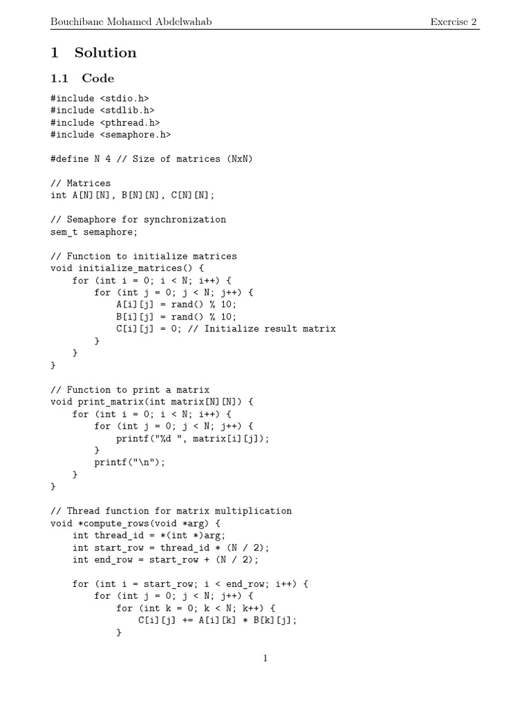 Parallel Matrix Multiplication with Semaphores | PDF | Matrix Theory ...