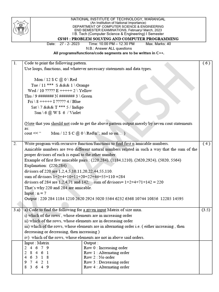 C++ Problem Solving Exam Questions | PDF | Computer Programming | Computing
