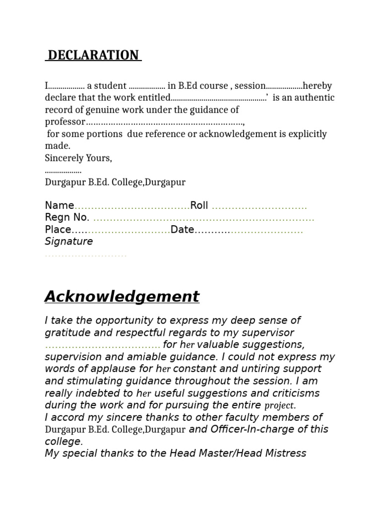 B.Ed Course Declaration and Acknowledgment | PDF