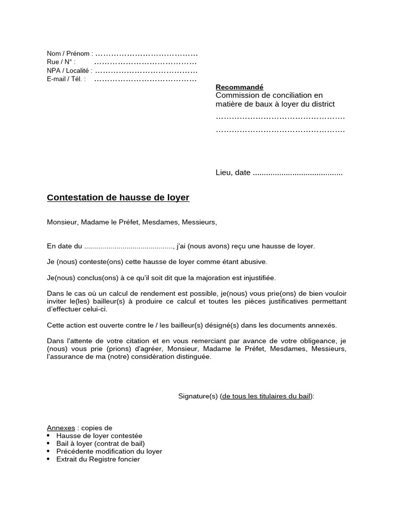 Contestation de hausse de loyer Vaud | PDF