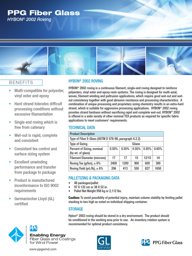 Hybon 2002 Rovingdatasheet 1 | PDF | Fibers | Epoxy