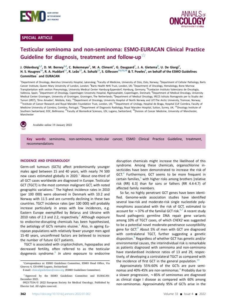 ESMO Guidelines on Testicular Cancer | PDF | Metastasis | Melanoma
