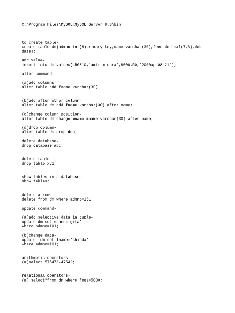 MYSQL COMMANDS 11 | PDF
