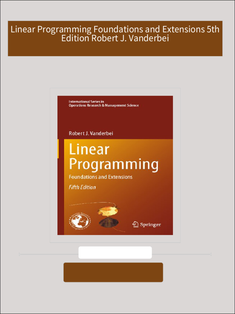 Linear Programming Foundations and Extensions 5th Edition Robert J ...
