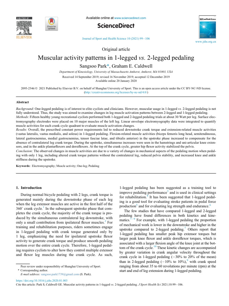Muscle Activation in One-Legged Pedaling | PDF | Electromyography ...