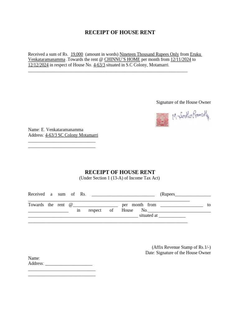 House Rent Receipt Template | PDF | Taxes | Revenue