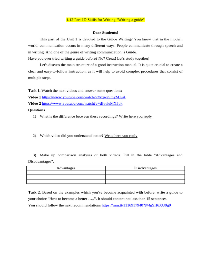 Part 1D Writing A Guide | PDF