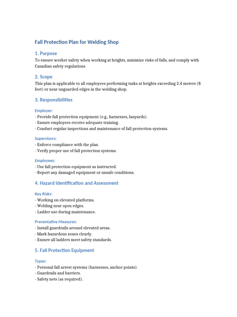 Fall Protection Plan Welding Shop | PDF