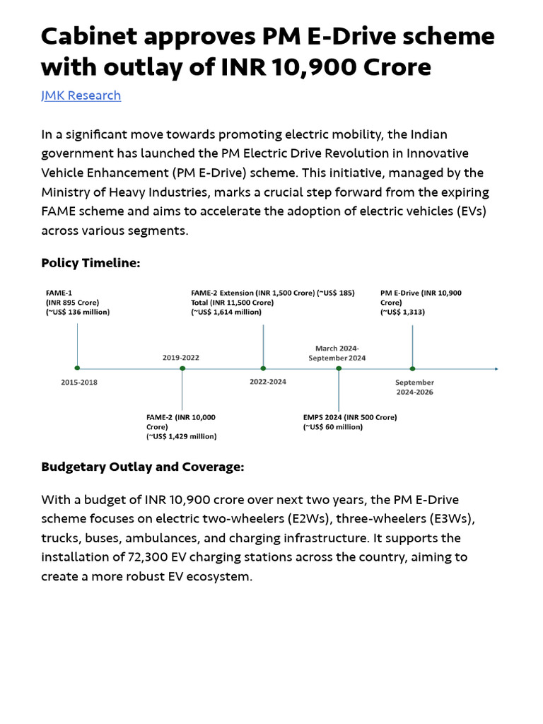 Cabinet Approves PM E-Drive Scheme With Outlay of INR 10,900 Crore ...