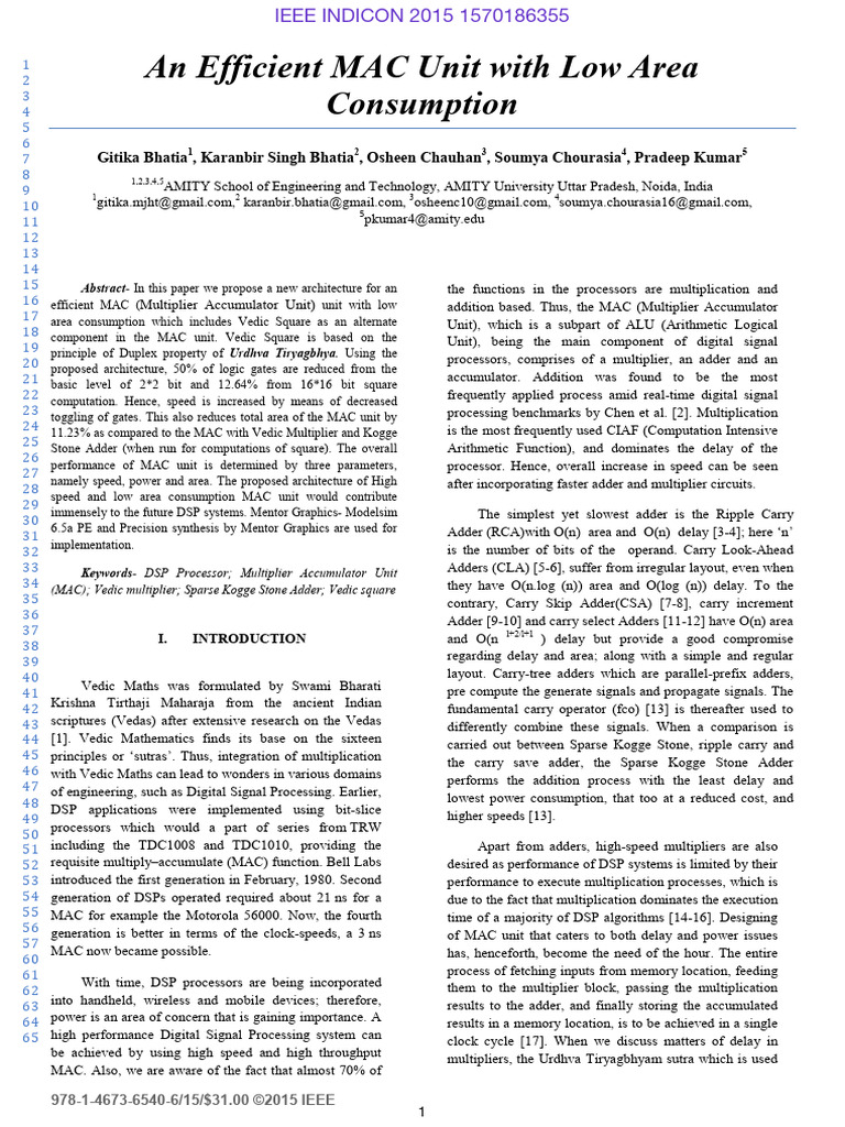 An Efficient MAC Unit With Low Area Consumption | PDF | Digital Signal ...
