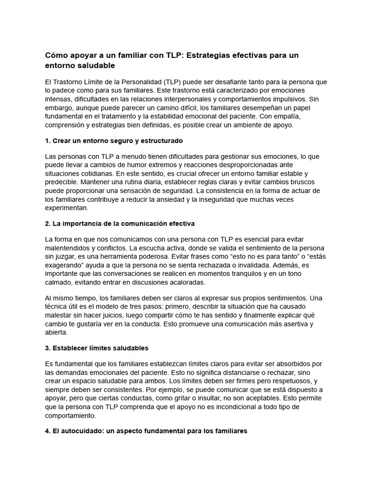 Estrategias para apoyar a familiares con TLP | PDF | Trastorno límite ...