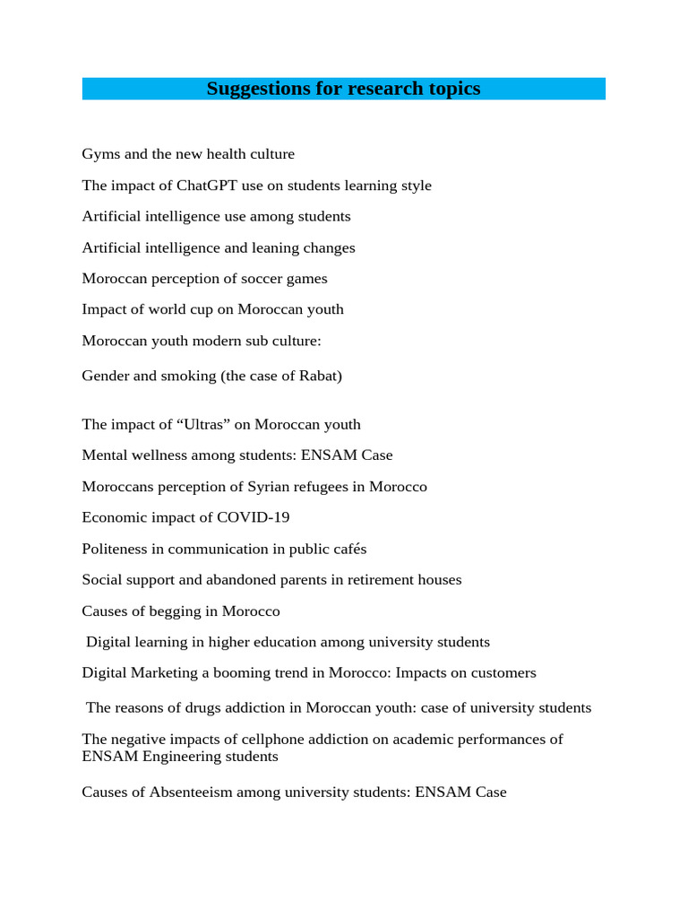 ESP S5 Suggestions For Research Topics | PDF