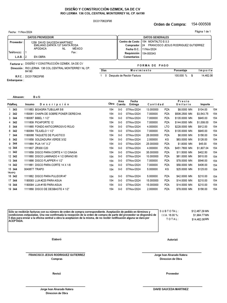 Orden de Compra David Sauceda 2024 | PDF